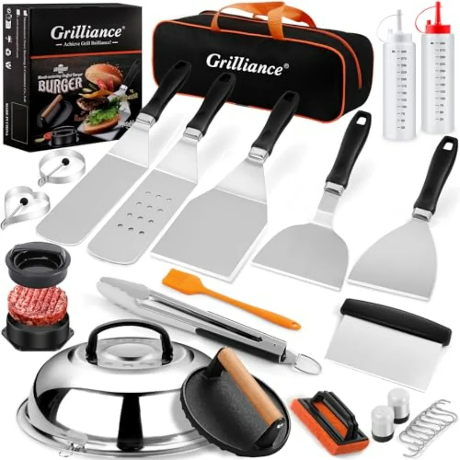 27pcs Griddle Accessories Kit for Blackstone, Professional Hibachi Flat Top Grill Tools, Enlarged Spatula Gift Set with Basting
27pcs Griddle Accessories Kit for Blackstone, Professional Hibachi Flat Top Grill Tools, Enlarged Spatula Gift Set with Basting