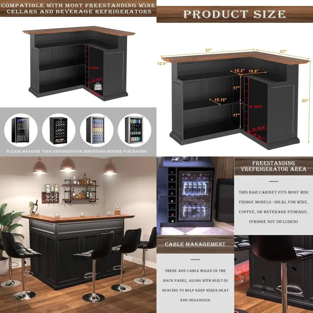 Large L-Shaped Home Bar Cabinet with Ridge Space, Extra-Large Basement Bar Table, 67 x 53 Wine Storage Cabinet for Man Caves
Large L-Shaped Home Bar Cabinet with Ridge Space, Extra-Large Basement Bar Table, 67 x 53 Wine Storage Cabinet for Man Caves