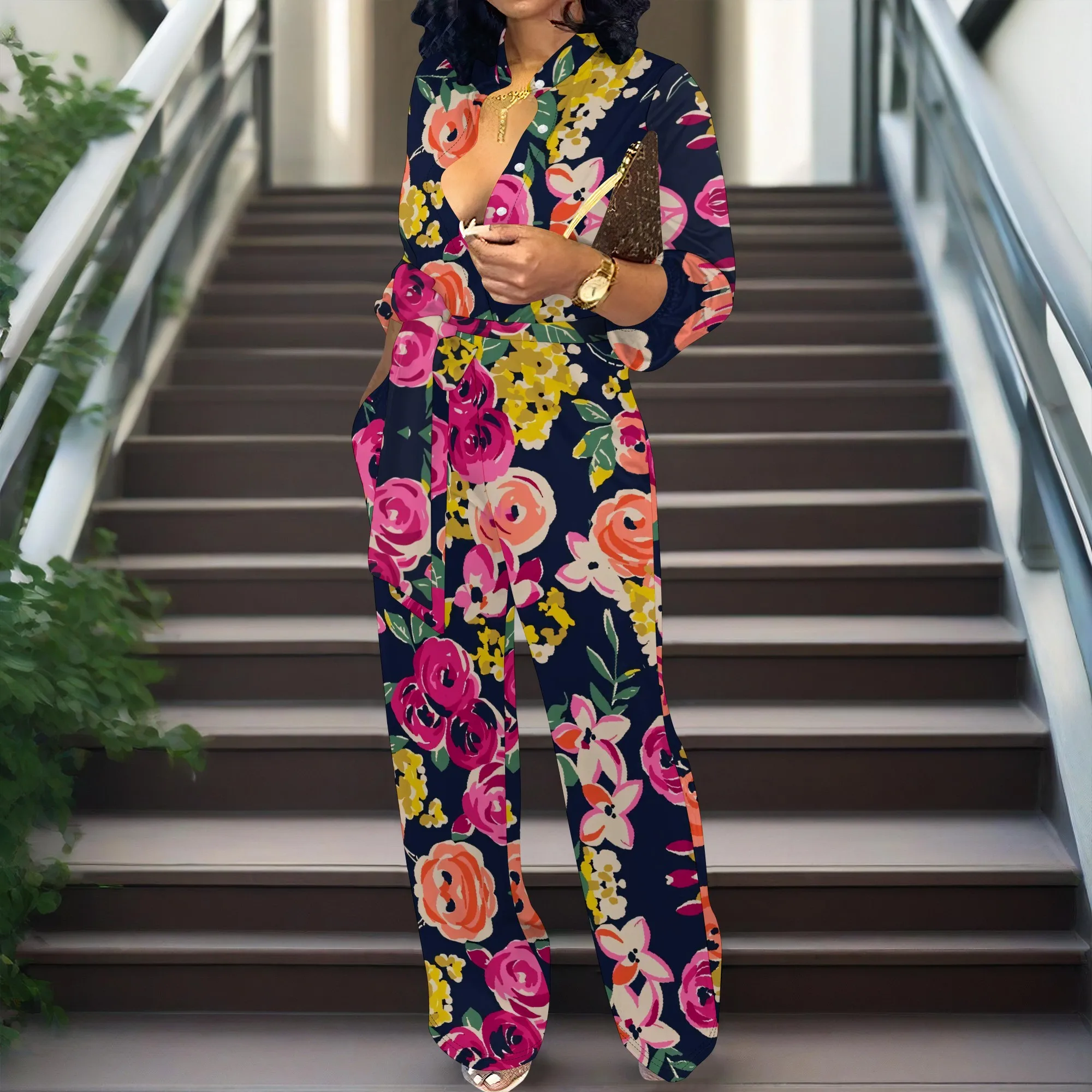 Women’s Long Sleeve Floral Print Jumpsuit Casual V Neck Belted Romper Outfit for Spring Summer Vacation
Women’s Long Sleeve Floral Print Jumpsuit Casual V Neck Belted Romper Outfit for Spring Summer Vacation