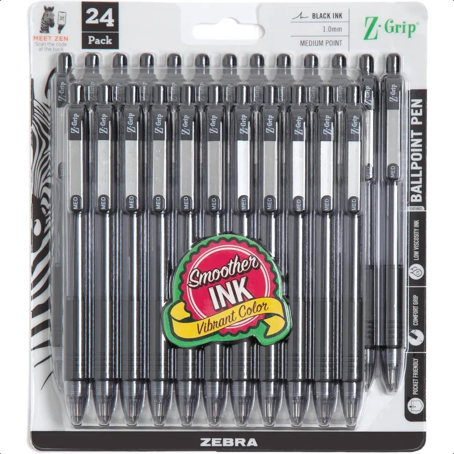 ZGrip Retractable Ballpoint Pen SmoothFlowing Black Ink 1.0mm Medium School plies Teacher plies and Office plies 24Pack 12221
ZGrip Retractable Ballpoint Pen SmoothFlowing Black Ink 1.0mm Medium School plies Teacher plies and Office plies 24Pack 12221