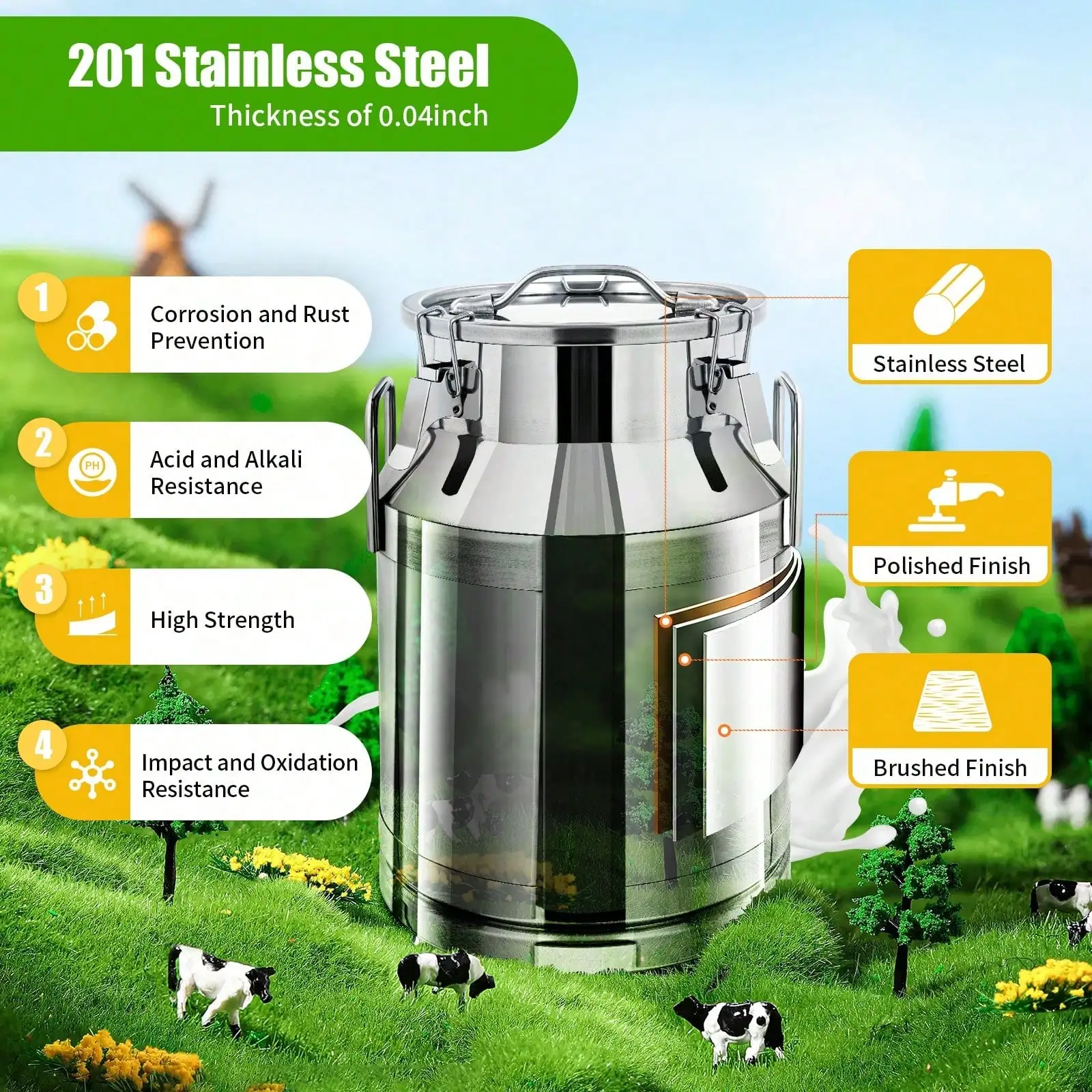 30L Stainless Steel Milk Bucket, Liquid Container, Stainless Steel Milk Transport Bucket or Storing Milk,Rice,Grains,Nuts,Snacks
30L Stainless Steel Milk Bucket, Liquid Container, Stainless Steel Milk Transport Bucket or Storing Milk,Rice,Grains,Nuts,Snacks