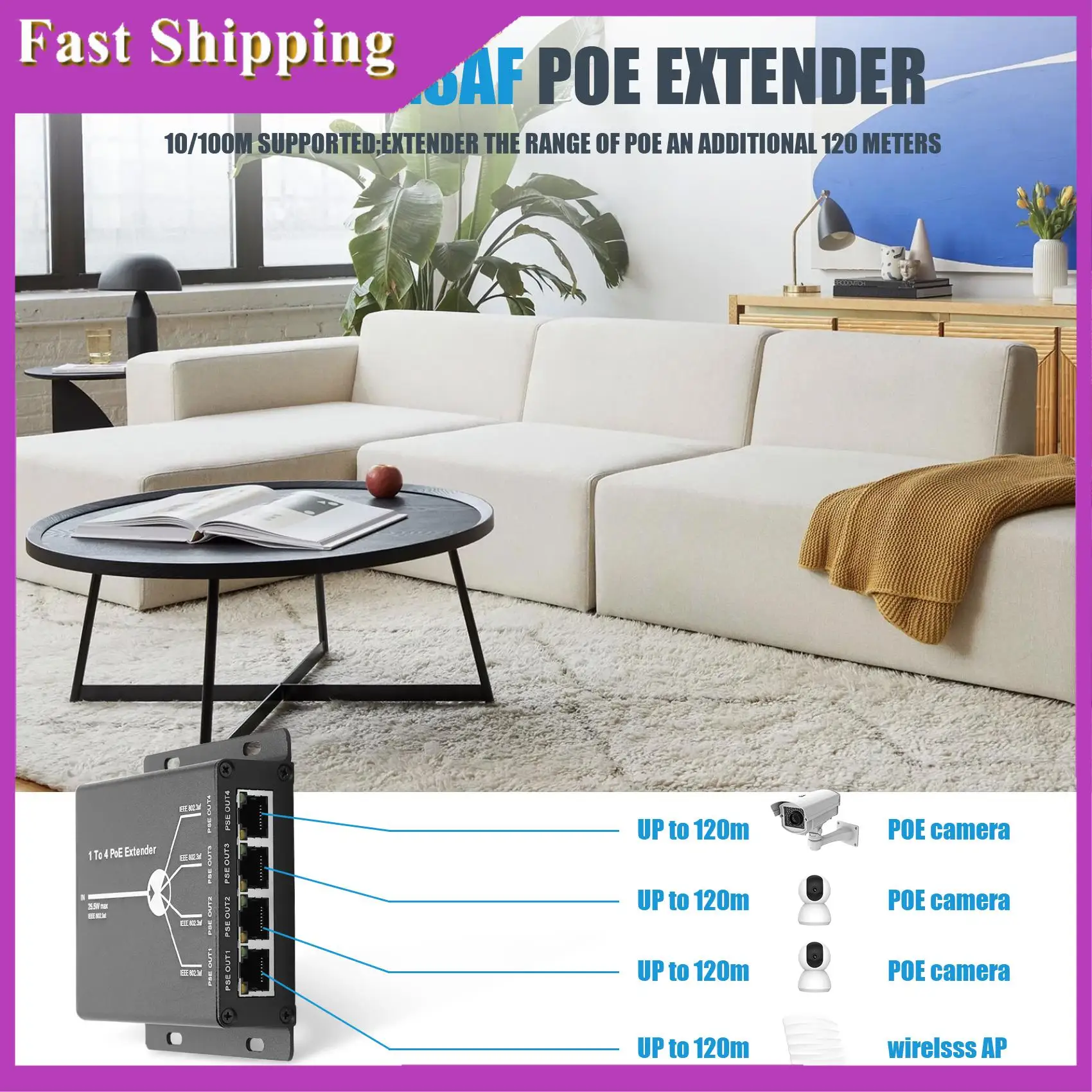 ABRI-4 Port IEEE802.3Af Poe Extender For IP Camera Extend 120M Transmission Distance With 10/100Mbps LAN Ports 4 POE Extender
ABRI-4 Port IEEE802.3Af Poe Extender For IP Camera Extend 120M Transmission Distance With 10/100Mbps LAN Ports 4 POE Extender