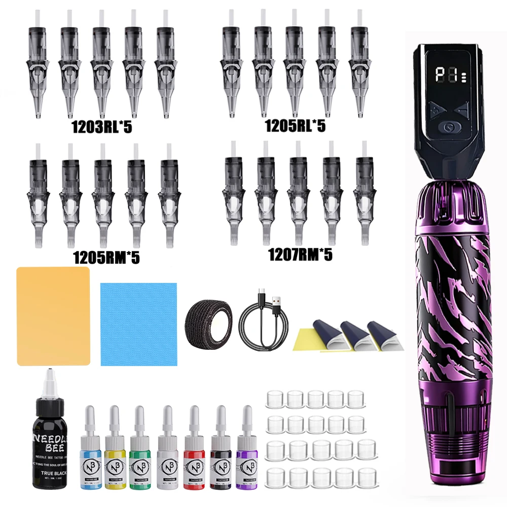 Purple Zebra Cordless Tattoo Pen with LED Screen, 20 Needle Cartridges, Ink Supplies for New Pro Tattooists
Purple Zebra Cordless Tattoo Pen with LED Screen, 20 Needle Cartridges, Ink Supplies for New Pro Tattooists
