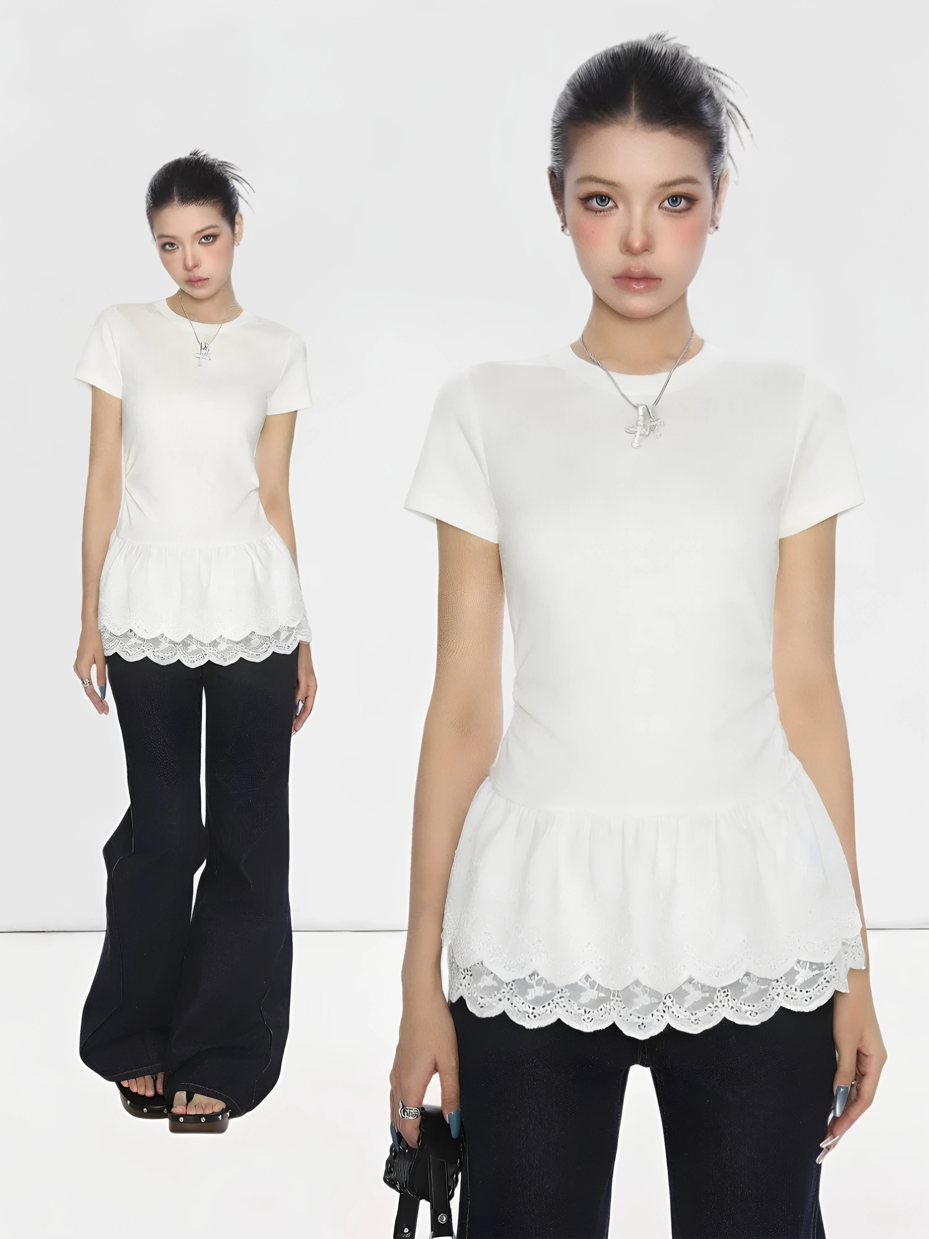 Slim Fit round Neck Short Sleeve T-Shirt 95 Cotton Lace Hem Large Size Summer New Style Women's Casual Comfortable Top
Slim Fit round Neck Short Sleeve T-Shirt 95 Cotton Lace Hem Large Size Summer New Style Women's Casual Comfortable Top