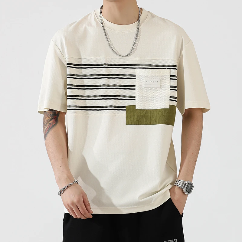 Round neck short sleeved T-shirt for men's summer 2024 new fashion color contrast patchwork breathable loose casual top
Round neck short sleeved T-shirt for men's summer 2024 new fashion color contrast patchwork breathable loose casual top