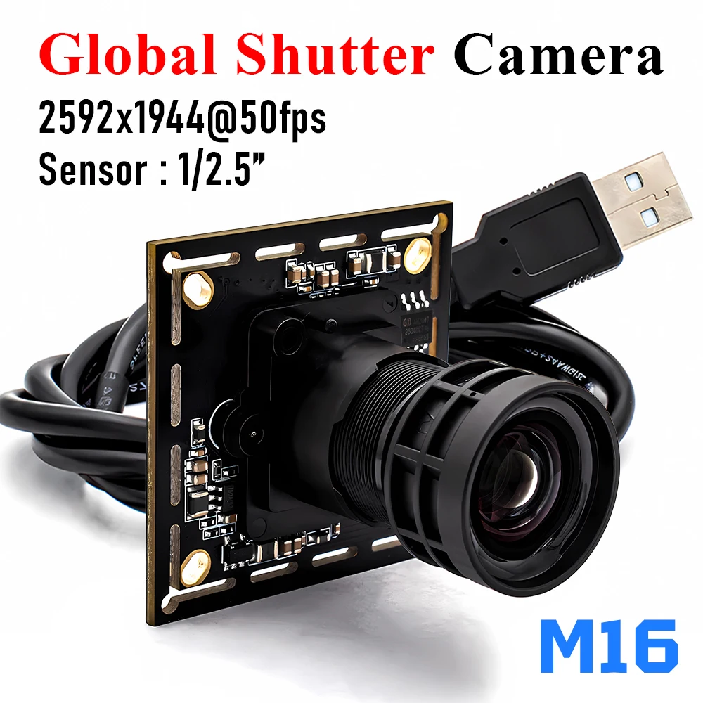 Global Shutter 5MP 50FPS USB Camera Module 1/2.5 Inch M16 Lens High Speed Distortionless Industrial HD Camera for Motion Capture
Global Shutter 5MP 50FPS USB Camera Module 1/2.5 Inch M16 Lens High Speed Distortionless Industrial HD Camera for Motion Capture