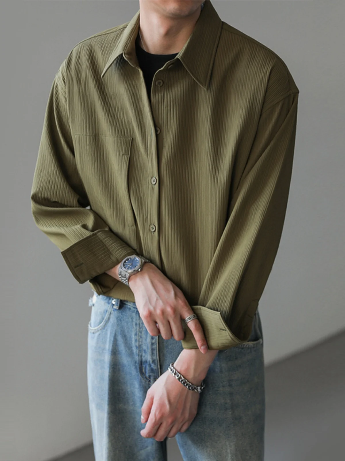 Men's Loose Fit Long Sve irt Casual Sle Polyester Fiber Drapey Texture Stripe Pattern Spring Autumn Season Outerwear
Men's Loose Fit Long Sve irt Casual Sle Polyester Fiber Drapey Texture Stripe Pattern Spring Autumn Season Outerwear