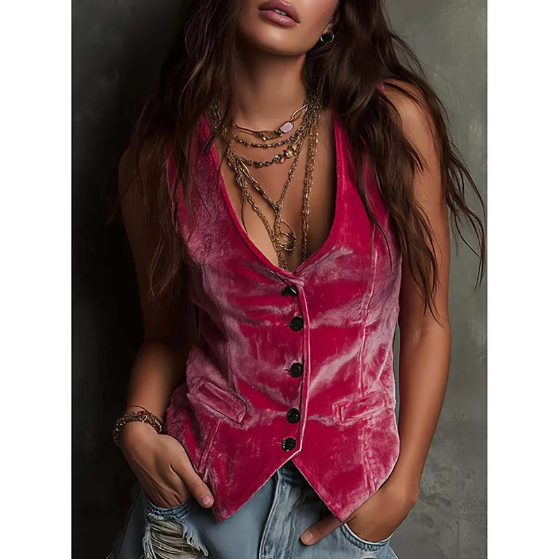 Vintage Sleeveless Solid Color Velvet Women's Jacket Deep V Neck Button Vest Top Cardigans Sexy Outerwear Coats Harajuku
Vintage Sleeveless Solid Color Velvet Women's Jacket Deep V Neck Button Vest Top Cardigans Sexy Outerwear Coats Harajuku