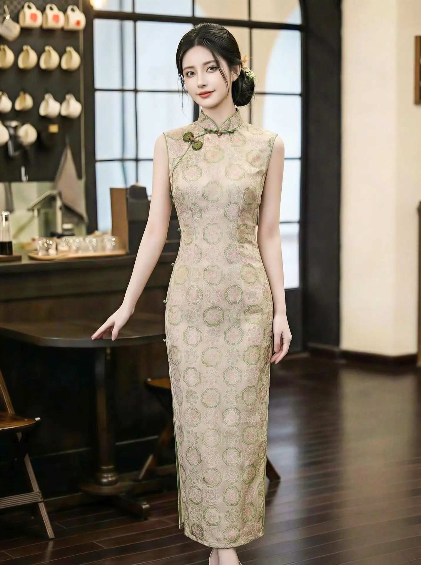 Beige Retro Traditional Mandarin Collar Long Style Printed Sleeveless Slimming Qipao Elegant Cheongsam Dress
Beige Retro Traditional Mandarin Collar Long Style Printed Sleeveless Slimming Qipao Elegant Cheongsam Dress
