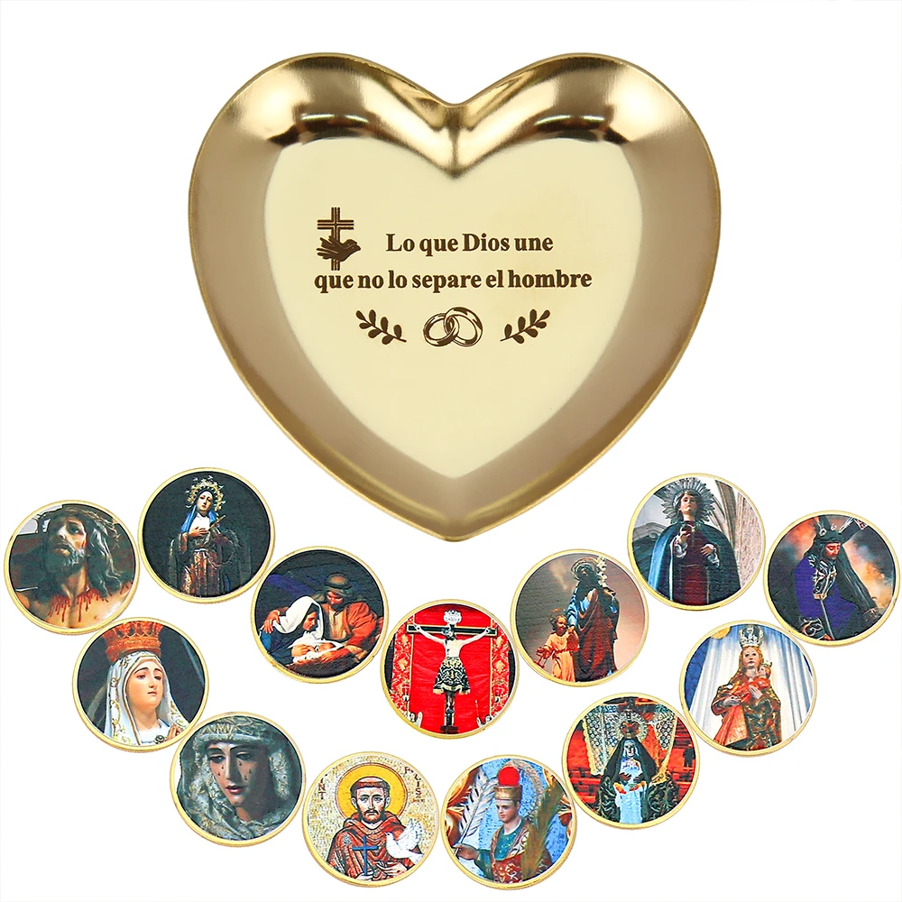 Custom Religious Wedding Marriage Arras, Arrhae Memorial Wedding Coins Set for Catholic Wedding with Heart Tray
Custom Religious Wedding Marriage Arras, Arrhae Memorial Wedding Coins Set for Catholic Wedding with Heart Tray