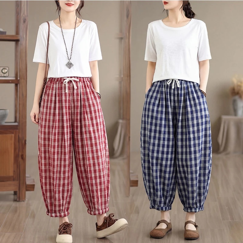 Korean Style plus Size Women's Summer New Cotton Linen Plaid Casual Pants Nine Points Harlan Wide Leg Pants High Waist Straig...
Korean Style plus Size Women's Summer New Cotton Linen Plaid Casual Pants Nine Points Harlan Wide Leg Pants High Waist Straig...