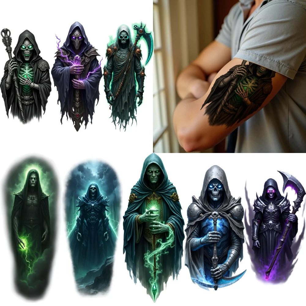 3pcs Temporary Tattoo Staff Holder Skeleton Warrior Electric Warlock Realistic Temporary Tattoos Scythe Bearer For Men Arms
3pcs Temporary Tattoo Staff Holder Skeleton Warrior Electric Warlock Realistic Temporary Tattoos Scythe Bearer For Men Arms