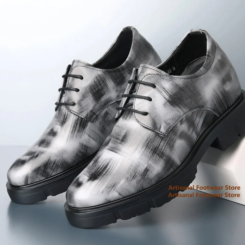 Men's Abstract Ink Brush Print Leather Oxford Shoes Height Increasing Lace-Up Round Toe Thick-Soled Business Formal Dress Shoes
Men's Abstract Ink Brush Print Leather Oxford Shoes Height Increasing Lace-Up Round Toe Thick-Soled Business Formal Dress Shoes