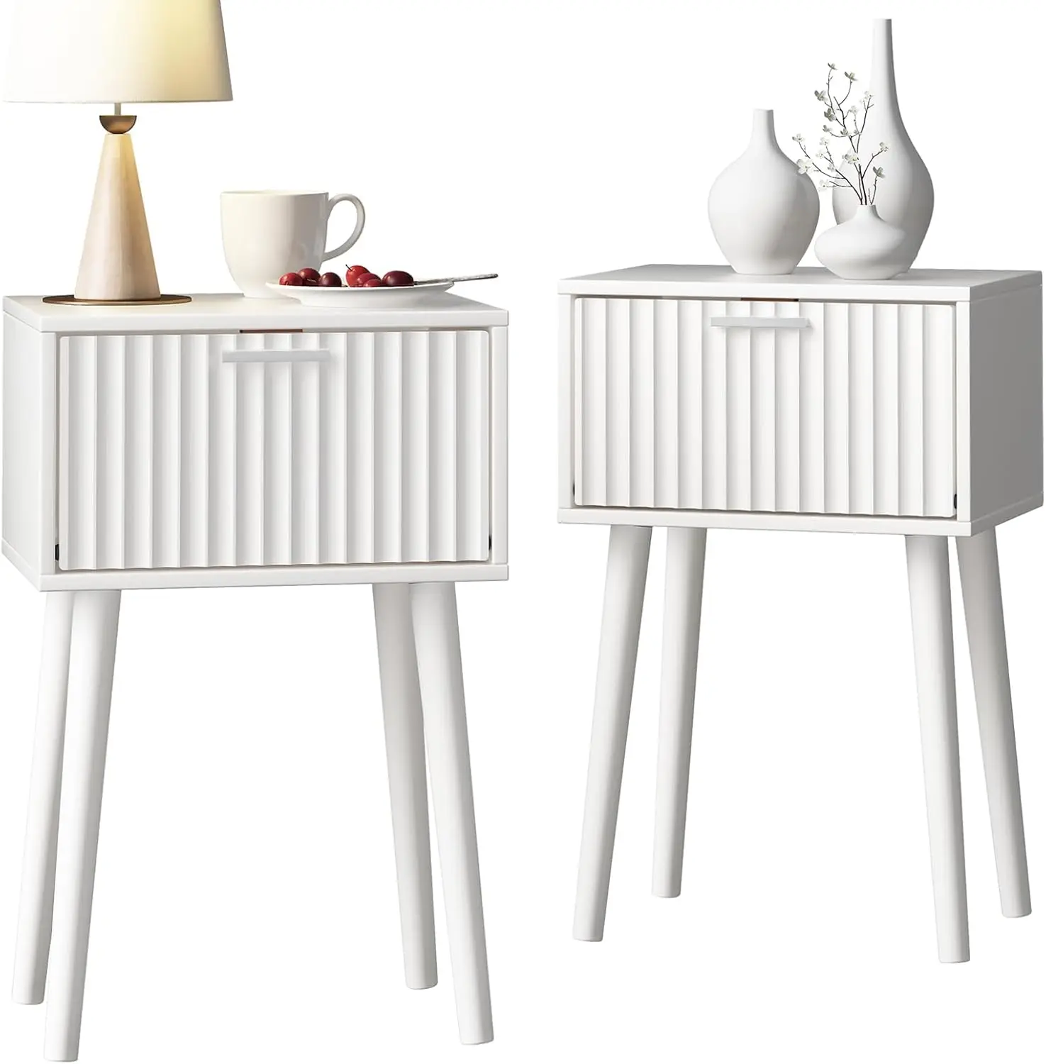 Nightstands Set Of 2, Small Side Table, Bedside Table With Fluted Door, Solid Wood Feet; Modern Mid-Century End Table
Nightstands Set Of 2, Small Side Table, Bedside Table With Fluted Door, Solid Wood Feet; Modern Mid-Century End Table