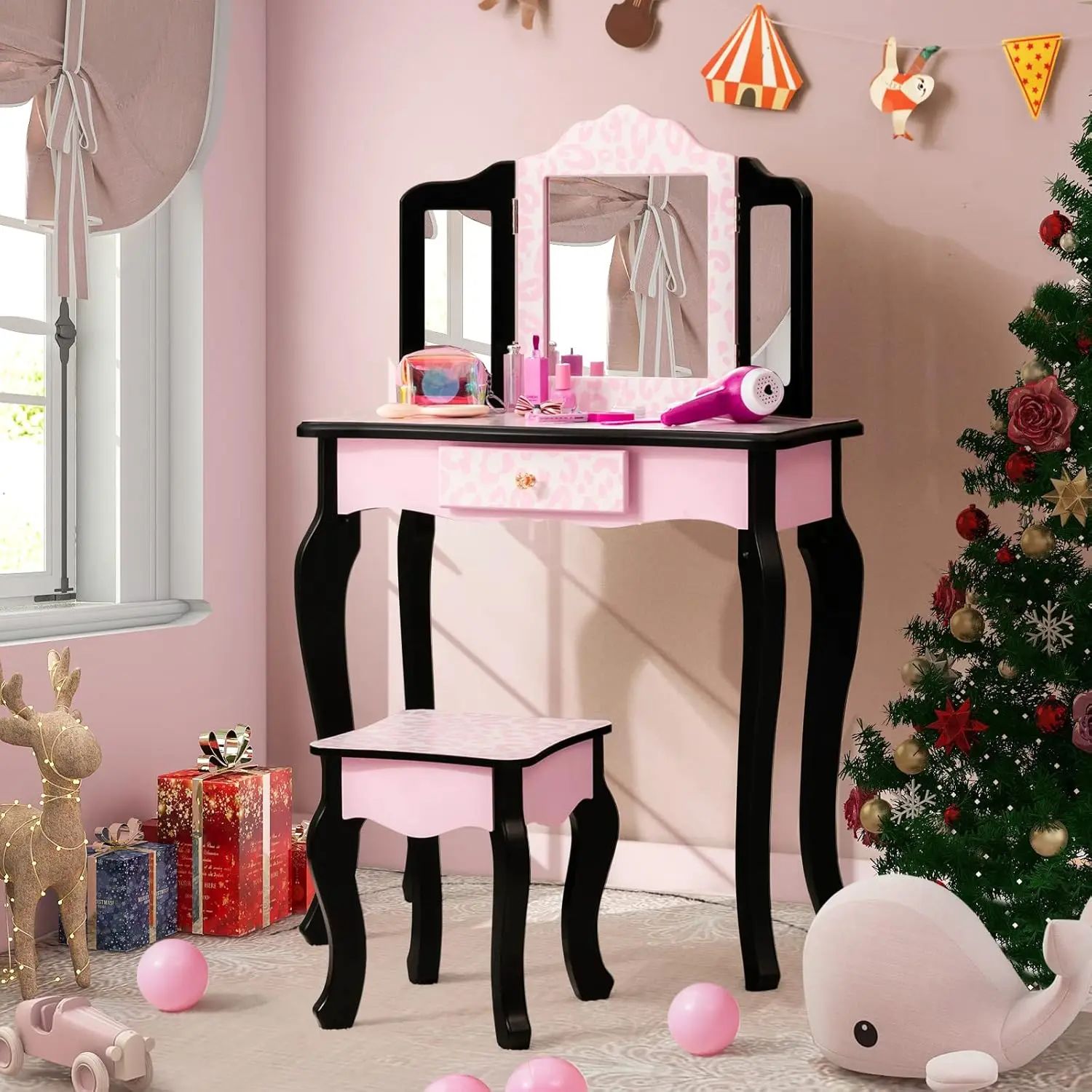 Kids Vanity Table and Chair Set, Girls Vanity Set with Mirror and Stool, Storage Drawer, Wooden Princess Makeup Dressing Table,
Kids Vanity Table and Chair Set, Girls Vanity Set with Mirror and Stool, Storage Drawer, Wooden Princess Makeup Dressing Table,