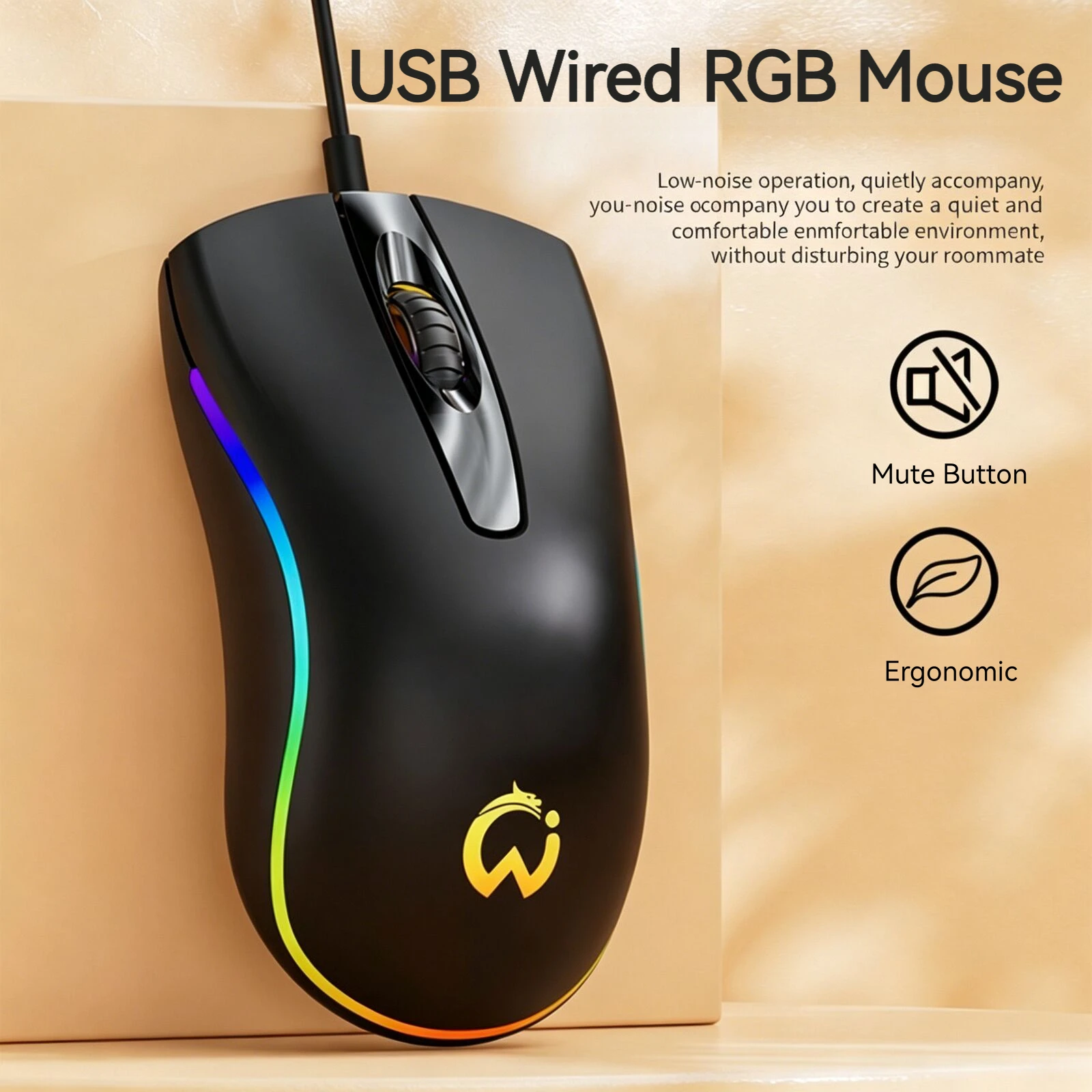 Wired USB Gaming Mute Mouse RGB Luminous 2400DPI Office Home Computer Ergonomic Lightweight Cute Silent Mice For Laptop Tablet
Wired USB Gaming Mute Mouse RGB Luminous 2400DPI Office Home Computer Ergonomic Lightweight Cute Silent Mice For Laptop Tablet