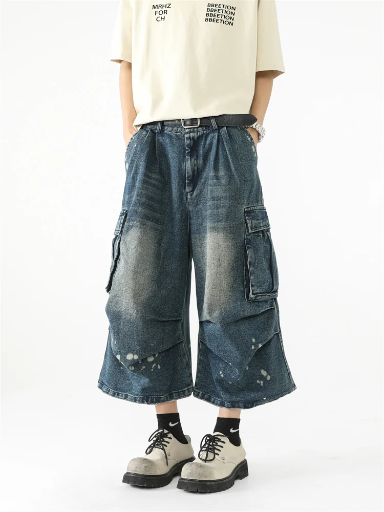 Retro Workwear Sle Men's Denim orts American Folded Seven-Point Loose Straight Leg Jeans Casual Summer Faion
Retro Workwear Sle Men's Denim orts American Folded Seven-Point Loose Straight Leg Jeans Casual Summer Faion