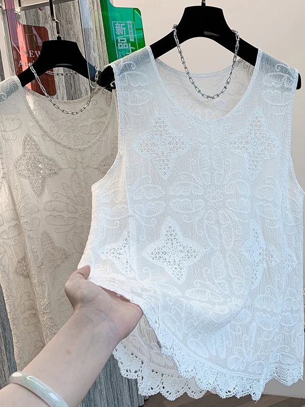 Pure Cotton Lace Hollow out Embroidery Youthful Vest Inner Wear Top Women's Summer Faion Casual Regular Length irt
Pure Cotton Lace Hollow out Embroidery Youthful Vest Inner Wear Top Women's Summer Faion Casual Regular Length irt