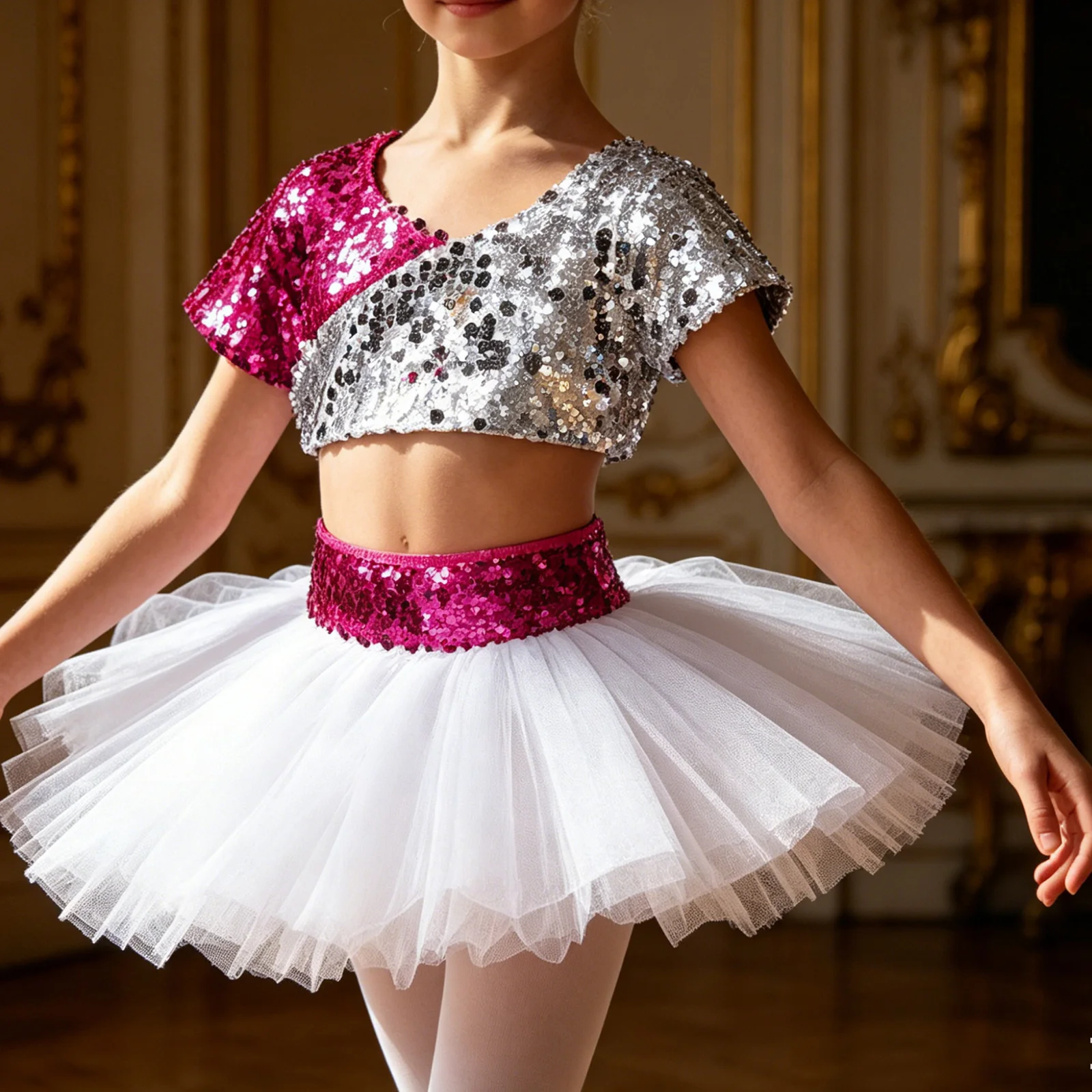 Kids Girls Jazz Dance Outfit V-neck Short Sleeve Sparkling Sequins Crop Top with Skirt And Headwear for Cheerleading Performance
Kids Girls Jazz Dance Outfit V-neck Short Sleeve Sparkling Sequins Crop Top with Skirt And Headwear for Cheerleading Performance