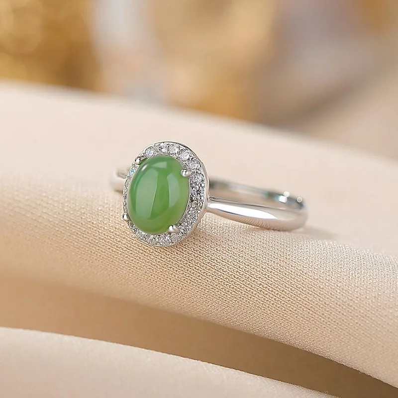 TIMESWIND Natural Hetian Jade Green Oval 925 Silver Zircon Women Open Ring with Certificate
TIMESWIND Natural Hetian Jade Green Oval 925 Silver Zircon Women Open Ring with Certificate