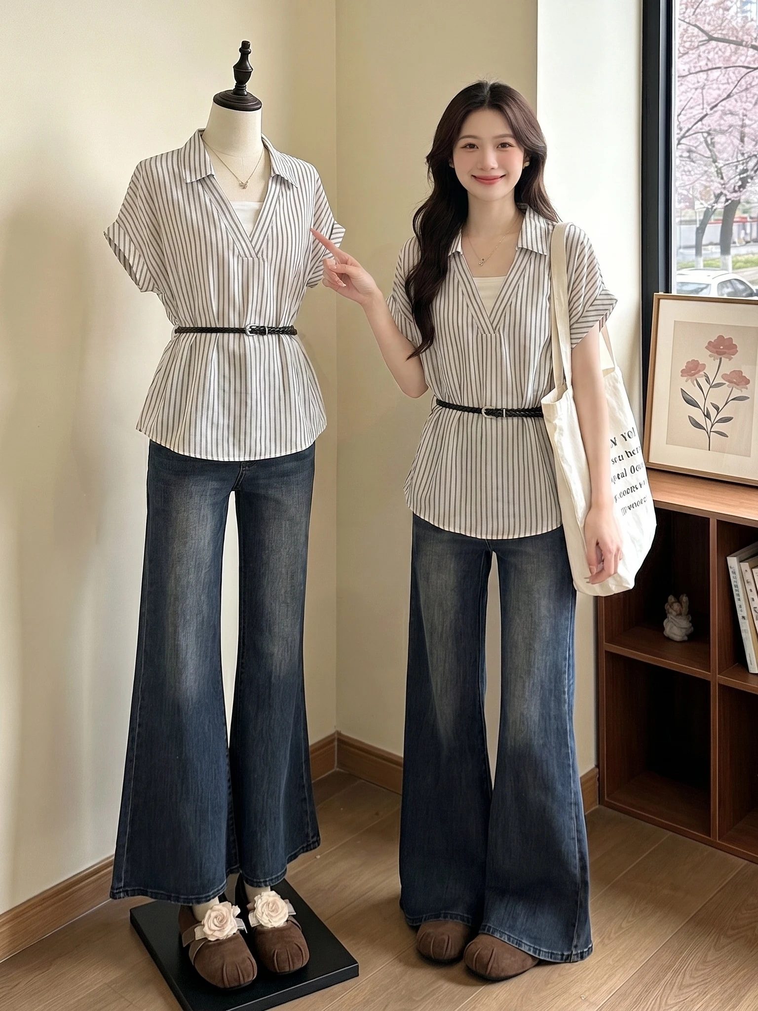 Elegant Striped V-Neck Short-Sleeve Shirt Women's plus Size Fashion Korean Style Commute Wind Loose Fit Fake Two-Piece Top
Elegant Striped V-Neck Short-Sleeve Shirt Women's plus Size Fashion Korean Style Commute Wind Loose Fit Fake Two-Piece Top