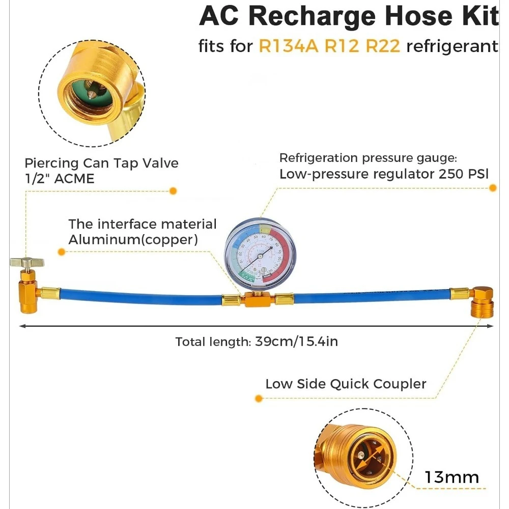 R134A Recharge Measuring Hose Can Tap Gauge Refrigerant Charging Pipe Adapter Air conditioning Car accessories
R134A Recharge Measuring Hose Can Tap Gauge Refrigerant Charging Pipe Adapter Air conditioning Car accessories