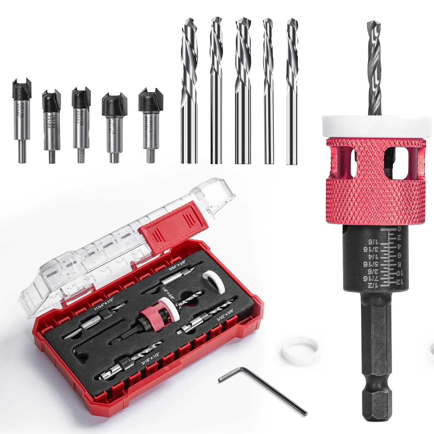 5 Pcs Countersink Drill Bit Set with Low Friction Depth Stop Hss M2 Tapered Bits for Accurate Woodworking with Carrying Case
5 Pcs Countersink Drill Bit Set with Low Friction Depth Stop Hss M2 Tapered Bits for Accurate Woodworking with Carrying Case