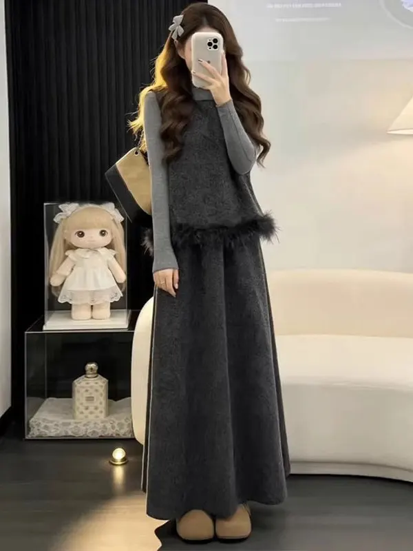 Winter Fashion Women's Woolen Vest Skirt Set Three-Piece Suit Casual Style High Waist Long Sleeve Mid-Length Coat Universal Size
Winter Fashion Women's Woolen Vest Skirt Set Three-Piece Suit Casual Style High Waist Long Sleeve Mid-Length Coat Universal Size