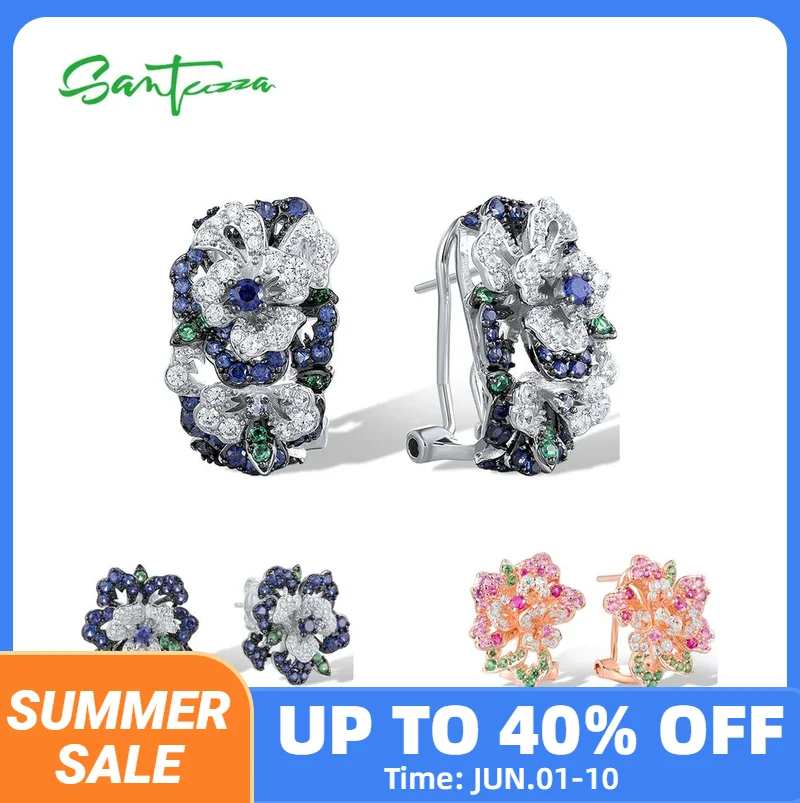 SANTUZZA Real 925 Sterling Silver Clip-On Earrings For Women Sparkling Colorful Gems Flower Gorgeous Wedding Fine Jewlery Gifts
SANTUZZA Real 925 Sterling Silver Clip-On Earrings For Women Sparkling Colorful Gems Flower Gorgeous Wedding Fine Jewlery Gifts