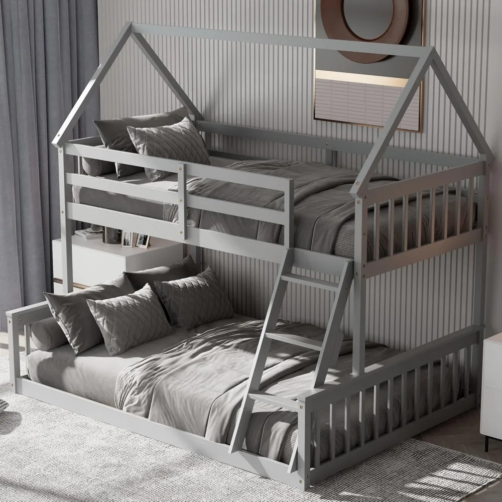 Full House Bunk Bed with Built in Ladder, Solid Pine Wood Bunk Bed Frame with Safety Guardrails, House Bunk Bed Frame for Kids
Full House Bunk Bed with Built in Ladder, Solid Pine Wood Bunk Bed Frame with Safety Guardrails, House Bunk Bed Frame for Kids