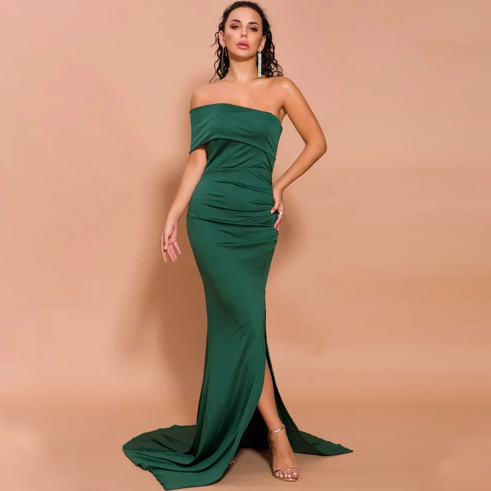 Customized Long Green Evening Dresses with Slit فساتين سهرة Mermaid One Shoulder Sweep Train Prom Dress for Women
Customized Long Green Evening Dresses with Slit فساتين سهرة Mermaid One Shoulder Sweep Train Prom Dress for Women