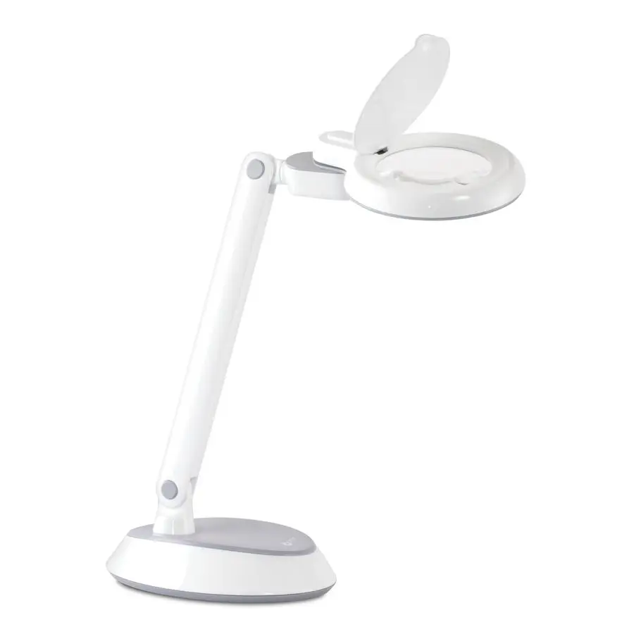 LED SpaceSaving Magnifier Desk Lamp with OpticalGrade Magnification White