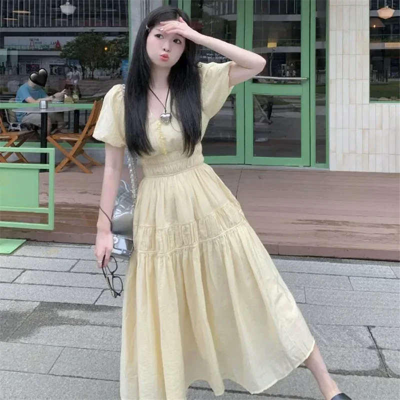 Romantic Princess Women Tea-length A Line Dress Summer Holiday V Neck Fairy Fluffy Midi Dress Short Puff Sleeve Slim Party Dress
Romantic Princess Women Tea-length A Line Dress Summer Holiday V Neck Fairy Fluffy Midi Dress Short Puff Sleeve Slim Party Dress