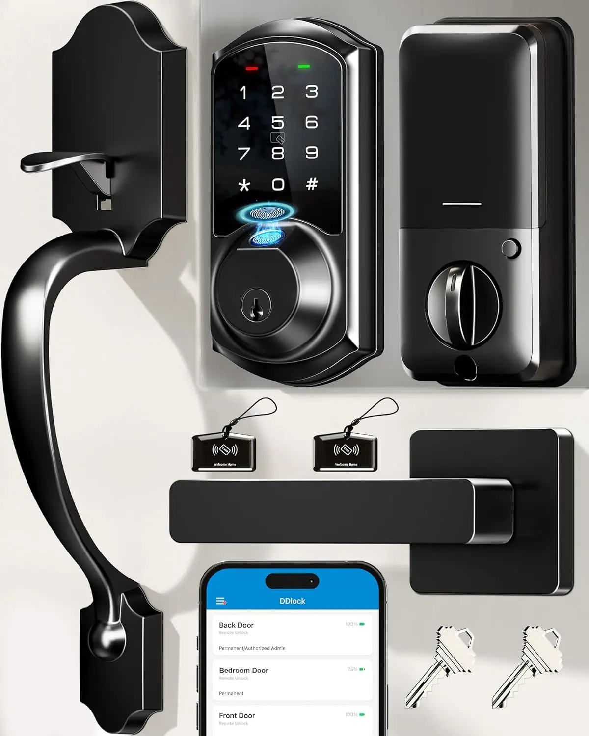 Smart Fingerprint Lock for Front Door with App Control, Keypad, Auto Lock, Matte Black