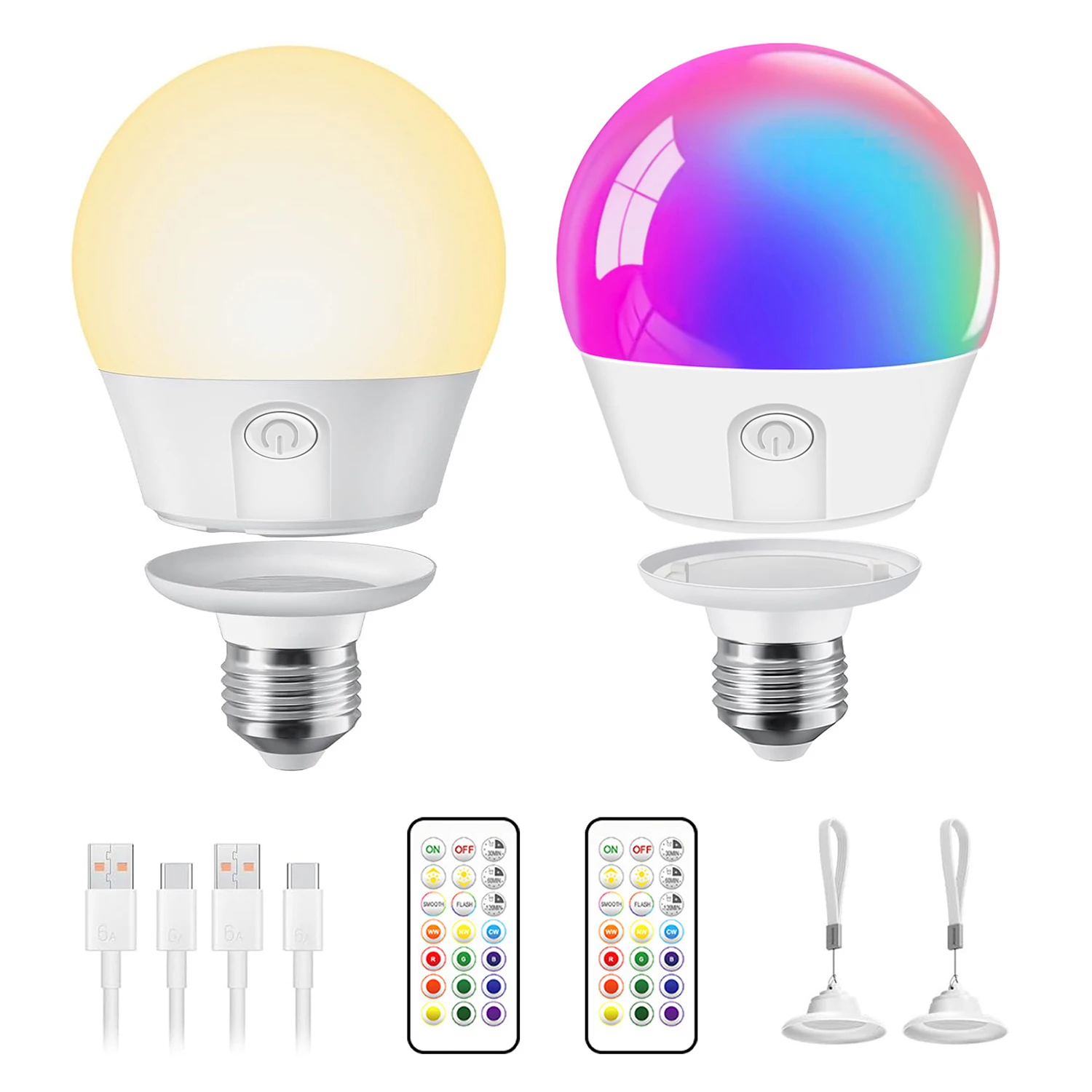 2 PCS Rechargeable RGB Light Bulb with Remote Timer Built-in 1800mAh Battery Plastics Bulb for Sconces Magnetic Detachable Lamp
2 PCS Rechargeable RGB Light Bulb with Remote Timer Built-in 1800mAh Battery Plastics Bulb for Sconces Magnetic Detachable Lamp