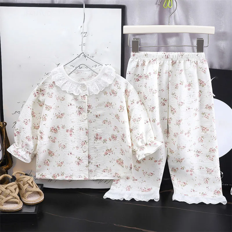Girls Pyjamas Clothes Children's Cotton Homewear Set Baby Lace Outfit Suit Shirt Tops and Pants
Girls Pyjamas Clothes Children's Cotton Homewear Set Baby Lace Outfit Suit Shirt Tops and Pants