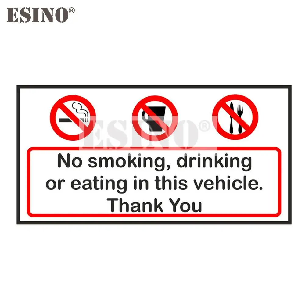 Car Styling Funny Cool Warning No Smoking Drinking or Eating in This Vehicle PVC Car Body Sticker Pattern Autobobile Vinyl Decal
Car Styling Funny Cool Warning No Smoking Drinking or Eating in This Vehicle PVC Car Body Sticker Pattern Autobobile Vinyl Decal