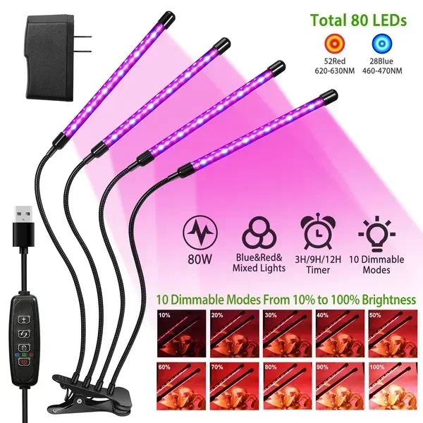 Grow Lights for Indoor Plants, iMounTEK 80W 80 LEDs Plant Lights with Red Blue Full Spectrum 10 Dimmable Level
Grow Lights for Indoor Plants, iMounTEK 80W 80 LEDs Plant Lights with Red Blue Full Spectrum 10 Dimmable Level