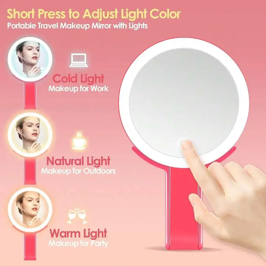 Portable Travel Makeup Mirror With 3 Color LED Light, Touch Control, Foldable, Magnifying 30X/1X
Portable Travel Makeup Mirror With 3 Color LED Light, Touch Control, Foldable, Magnifying 30X/1X