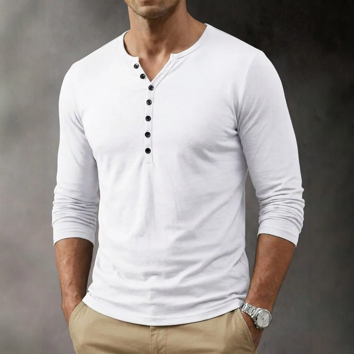 2026 Men's Spring and Autumn Solid Color Henry Neck Long Sleeve T-Shirt Stylish Simple Casual Bottom Shirt
2026 Men's Spring and Autumn Solid Color Henry Neck Long Sleeve T-Shirt Stylish Simple Casual Bottom Shirt