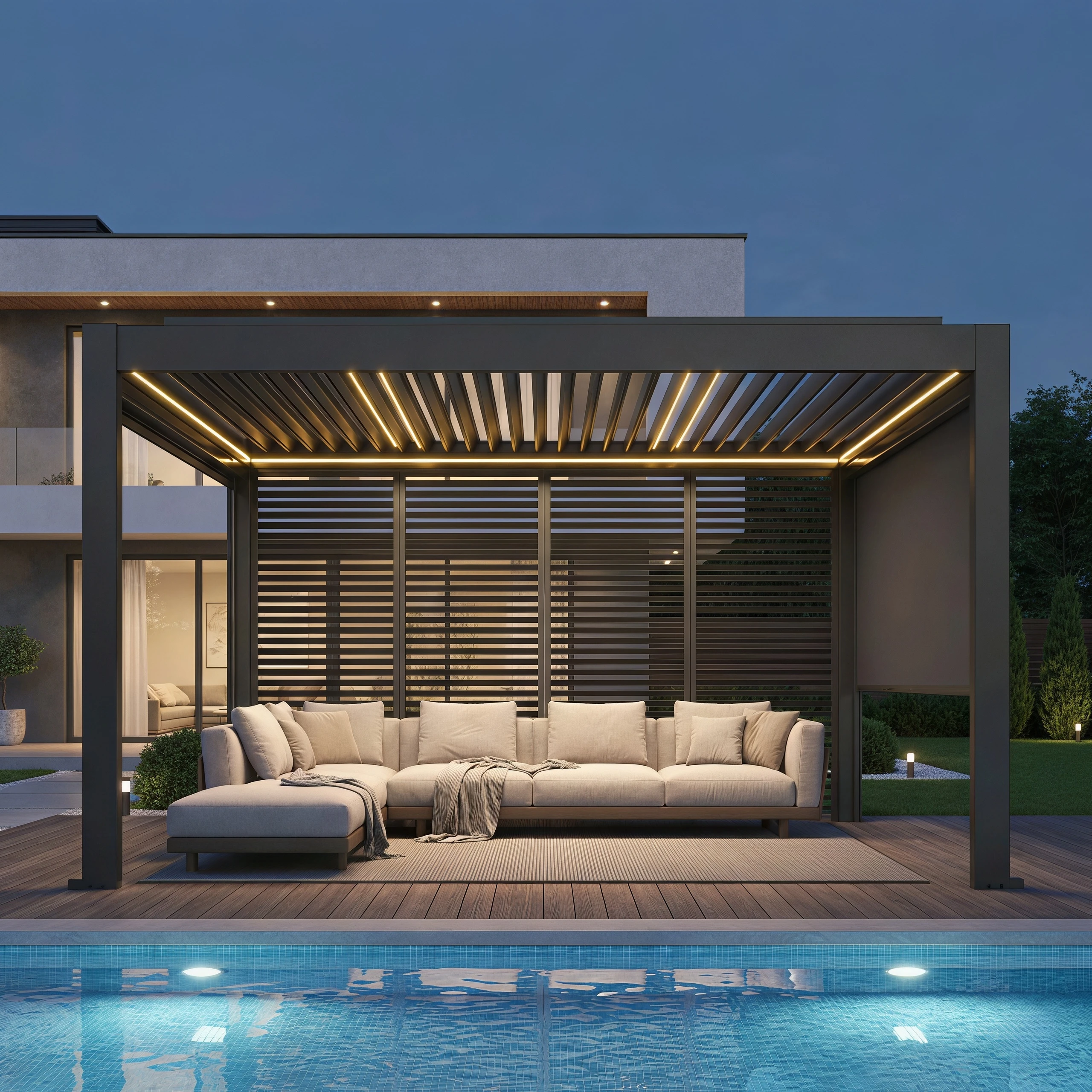Modern Motorized Bioclimatic Aluminum Pergola With Waterproof Louvered Roof, Smart Outdoor Garden Gazebo For Luxury Villa Patio
Modern Motorized Bioclimatic Aluminum Pergola With Waterproof Louvered Roof, Smart Outdoor Garden Gazebo For Luxury Villa Patio