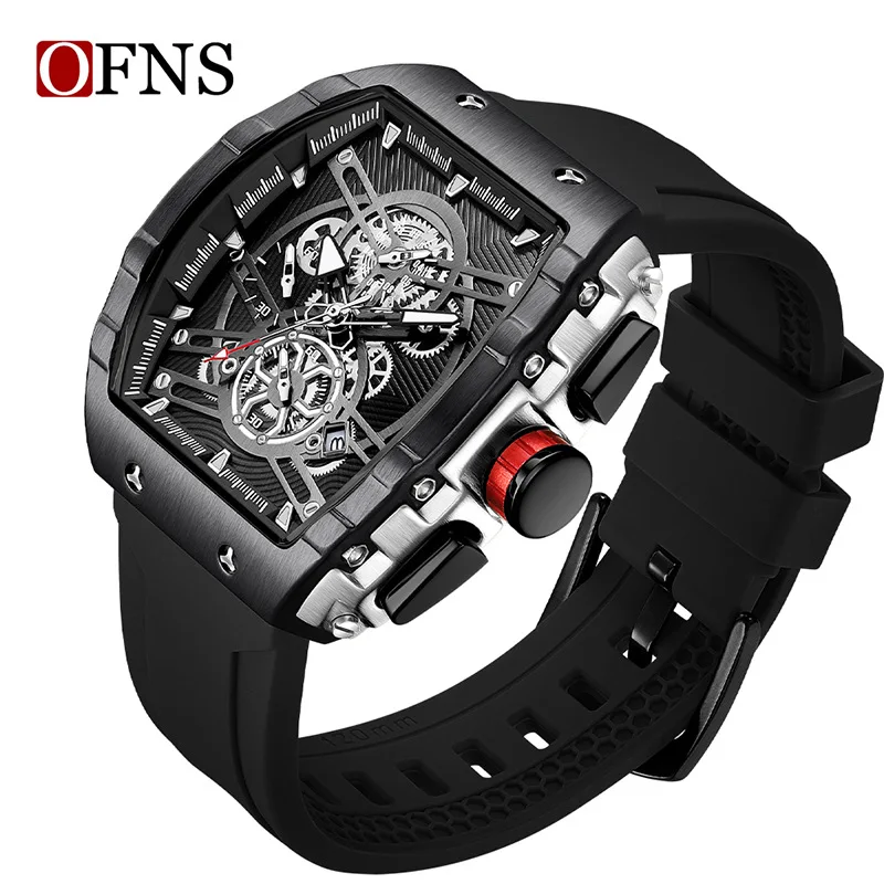 Ofns Brand Men's Silicone Band Barrel Shape Multifunctional Quartz Watch, Three Eyes Six Hands Chronograph Calendar Date Watches
Ofns Brand Men's Silicone Band Barrel Shape Multifunctional Quartz Watch, Three Eyes Six Hands Chronograph Calendar Date Watches