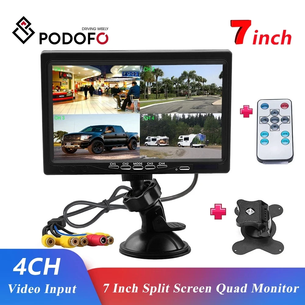 Podofo 7 Inch Split Screen Quad Monitor 4CH Video Input Windshield Style Parking Dashboard for Car Rear View Camera Car-styling
Podofo 7 Inch Split Screen Quad Monitor 4CH Video Input Windshield Style Parking Dashboard for Car Rear View Camera Car-styling