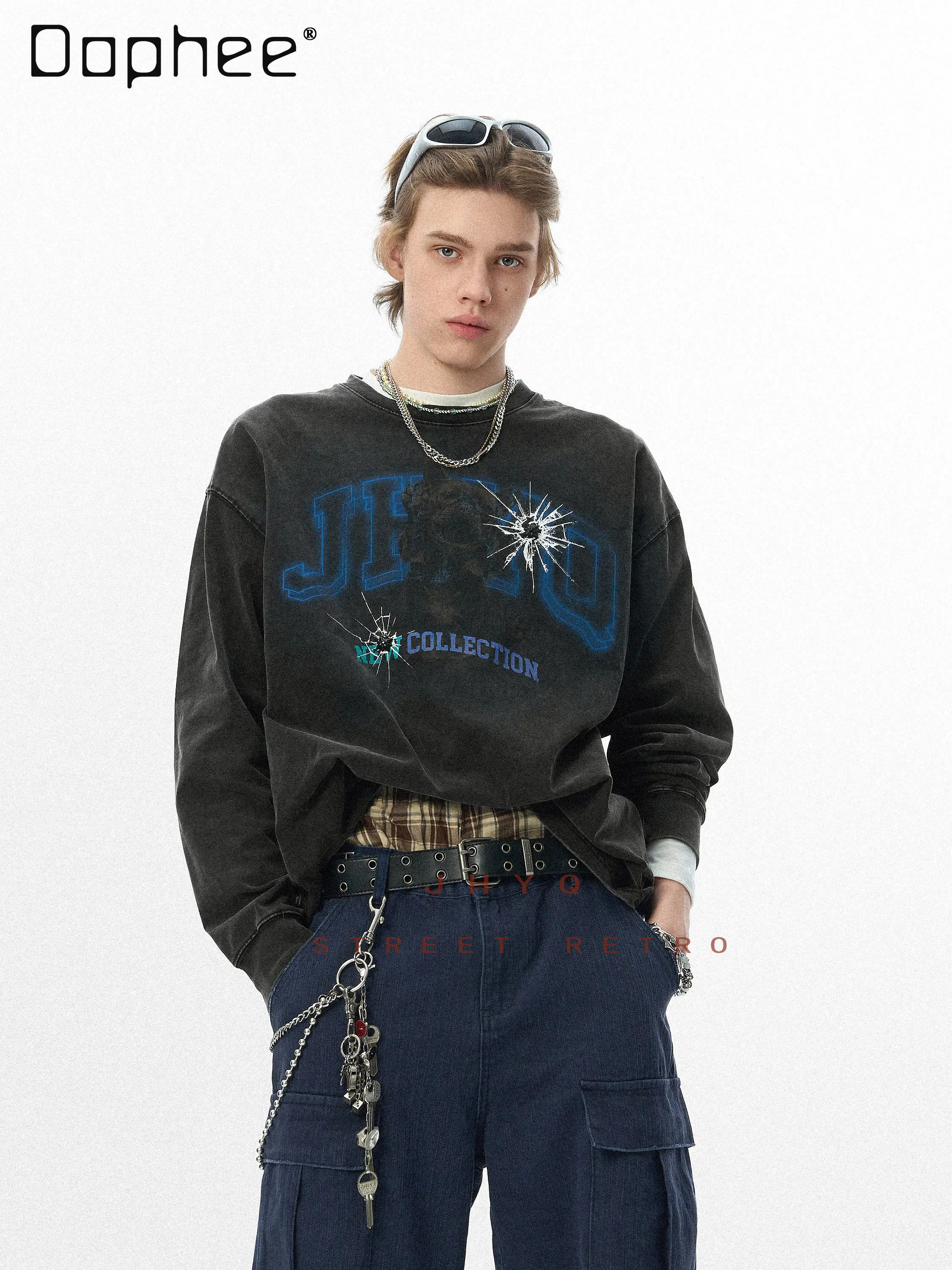 2026 Spring Autumn Men's American Retro Black Khaki Bulldog Letter Print Washed Loose Casual Round Neck Long Sleeve T-Shirt
2026 Spring Autumn Men's American Retro Black Khaki Bulldog Letter Print Washed Loose Casual Round Neck Long Sleeve T-Shirt