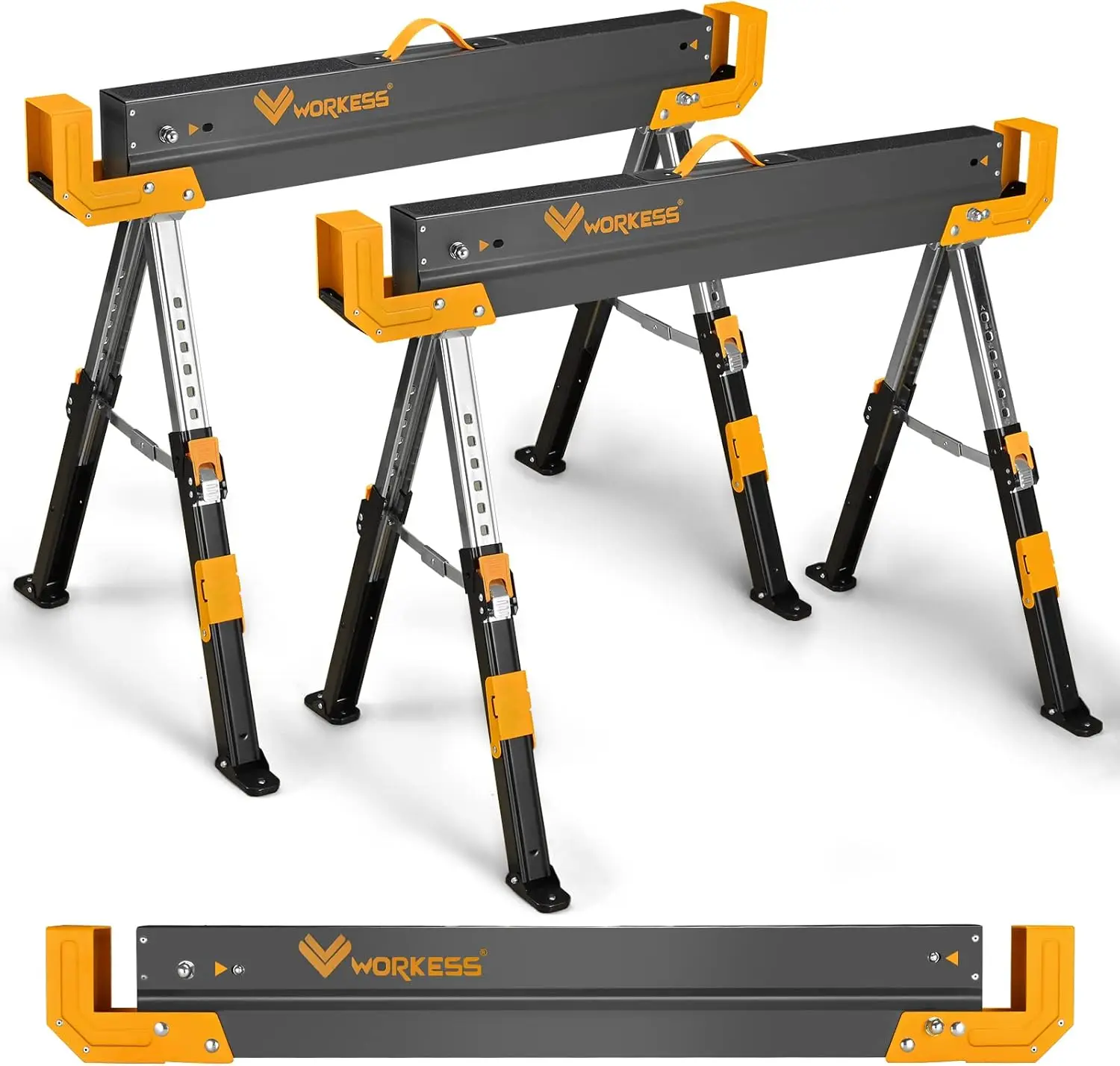 Folding Sawhorses 2 Pack Heavy Duty 2600 Lbs Capacity with Adjustable Height 24-32 Inch for Woodworking Workbench
Folding Sawhorses 2 Pack Heavy Duty 2600 Lbs Capacity with Adjustable Height 24-32 Inch for Woodworking Workbench