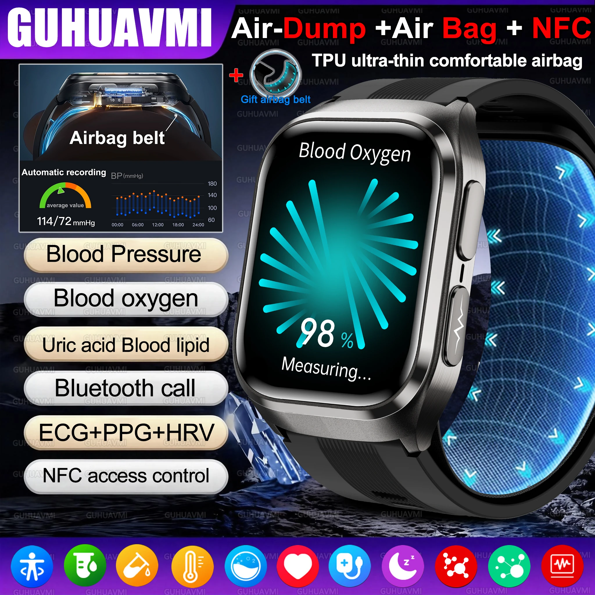 2026 New Air Pump Blood Pressure Smart Watch ECG+PPG Uric Acid Blood Lipid SpO2 HRV Sleep Body Fat NFC Call Health Smart Watch
2026 New Air Pump Blood Pressure Smart Watch ECG+PPG Uric Acid Blood Lipid SpO2 HRV Sleep Body Fat NFC Call Health Smart Watch