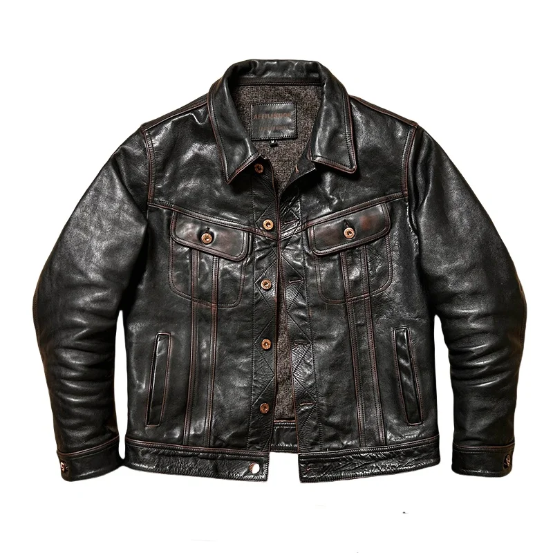 Black Autumn Leather Jacket Men American Retro Style Plus Size 4XL Genuine Natural Cowhide Single Breasted Leather Coat
Black Autumn Leather Jacket Men American Retro Style Plus Size 4XL Genuine Natural Cowhide Single Breasted Leather Coat