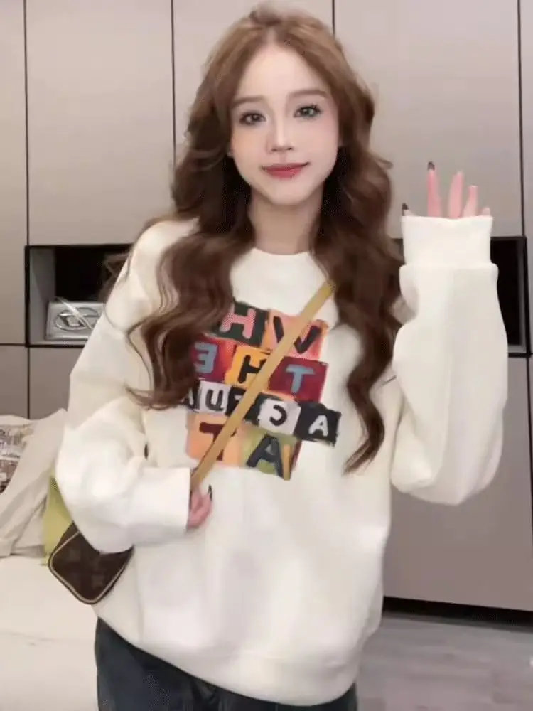 Thickened Fleece Hoodie Women's round Neck Sweatshirt Spring Autumn New Style Popular Loose Lazy Fashionable Top
Thickened Fleece Hoodie Women's round Neck Sweatshirt Spring Autumn New Style Popular Loose Lazy Fashionable Top