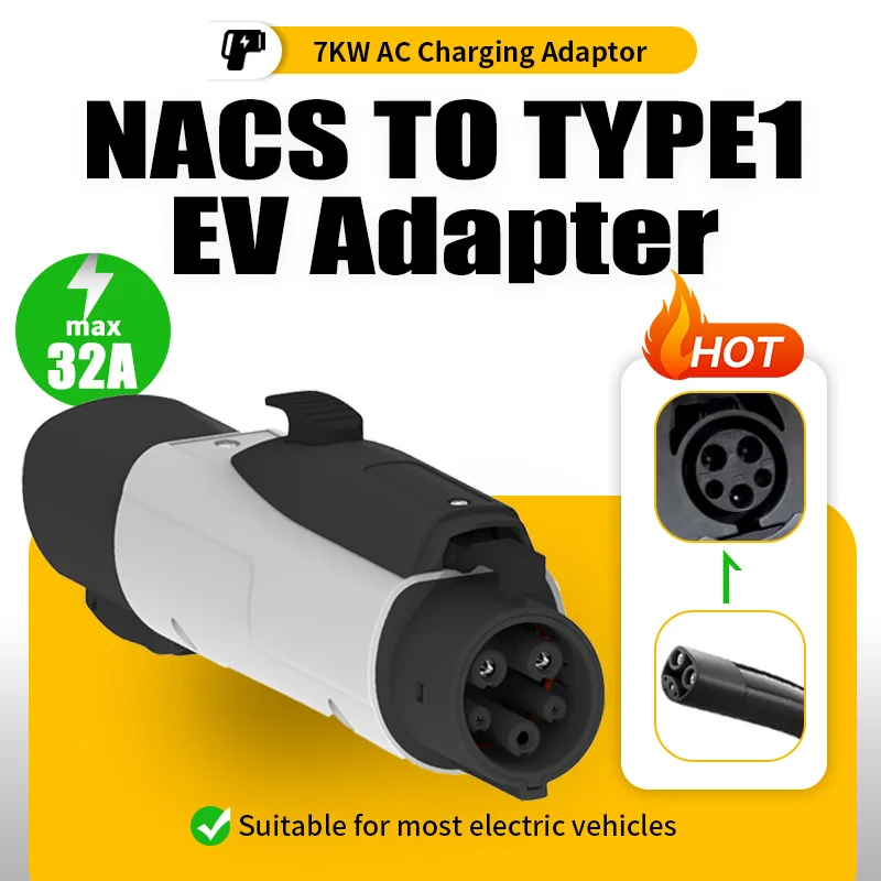 32A Tesla to Type1 EV Adapter 7KW Nacs To SAE J1772 Charger Connector 220V Electric Vehicle Charging Adaptor Accessories
32A Tesla to Type1 EV Adapter 7KW Nacs To SAE J1772 Charger Connector 220V Electric Vehicle Charging Adaptor Accessories
