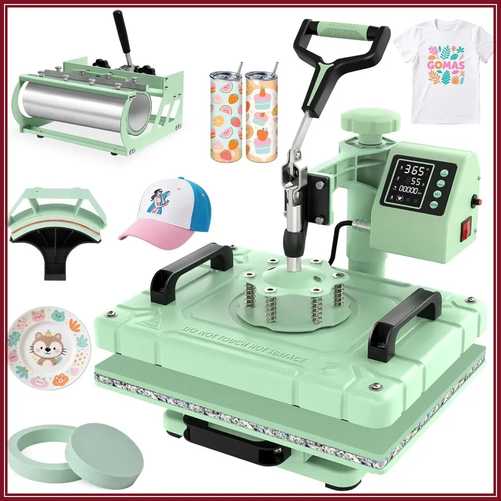 5 in 1 Heat Press Machine 12x15 inch Sublimation 360° Swing Away T-Shirt Press with 30OZ 20OZ Tumbler, Hat Cap Plate Combo
5 in 1 Heat Press Machine 12x15 inch Sublimation 360° Swing Away T-Shirt Press with 30OZ 20OZ Tumbler, Hat Cap Plate Combo